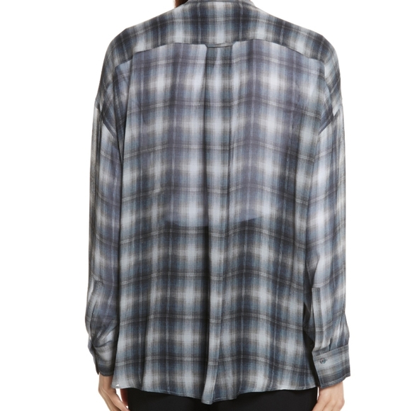 Vince Twilight Shadow Plaid Silk  V-neck Long Sleeve Tunic Top Sz XL - Picture 3 of 14